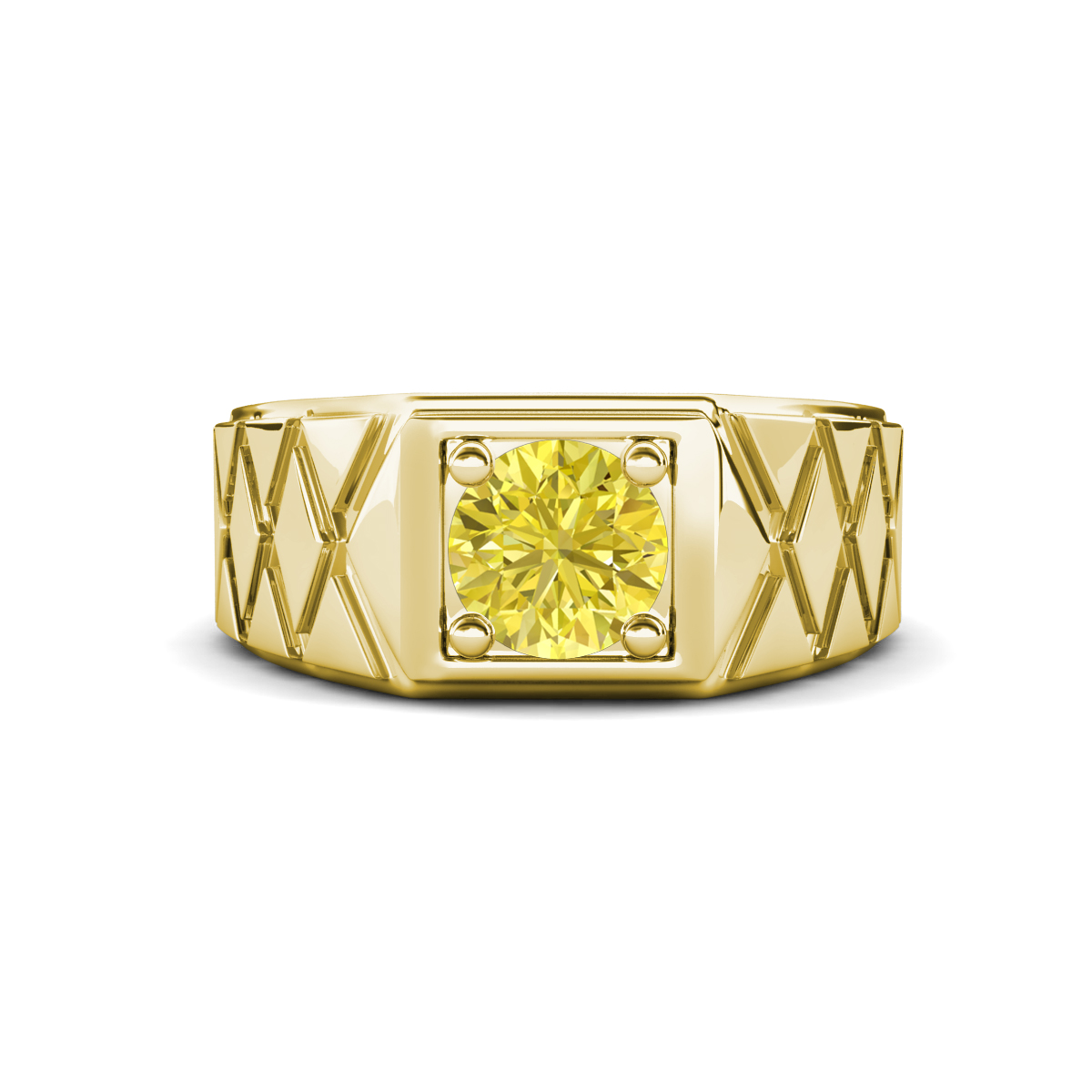 Jabari 0.80 ct Yellow Diamond (6.00 mm) Criss Cross Design Shank Solitaire Men Band (9.5 mm) 
